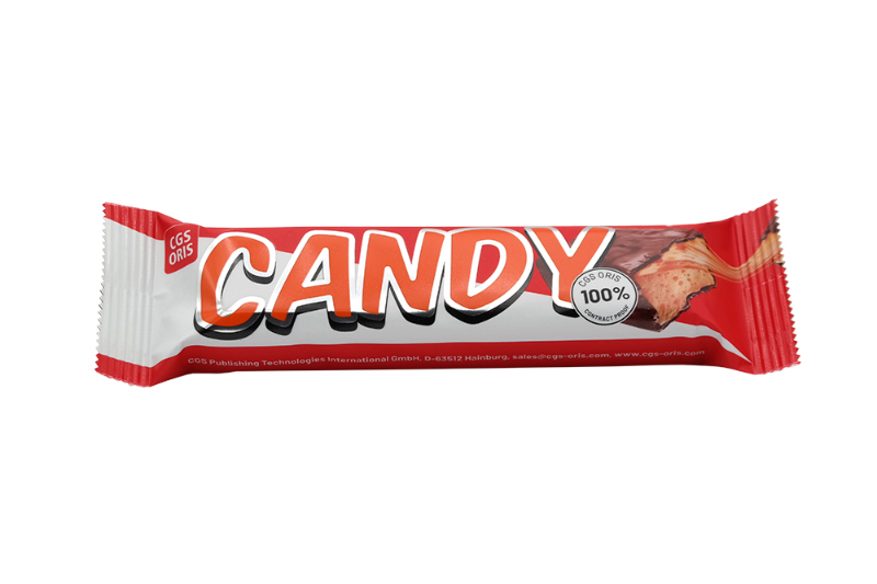 Candy bar packaging prototype with matte varnish effects